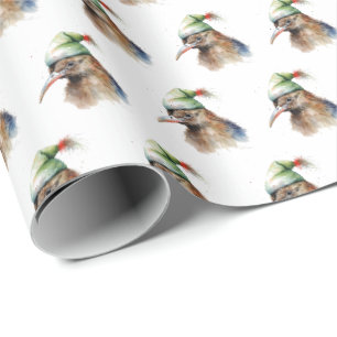 Cute Kiwi Bird in Christmas Elf Hat Wrapping Paper