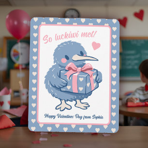 Cute Kiwi Bird Valentine Lucky We Met Classroom Card