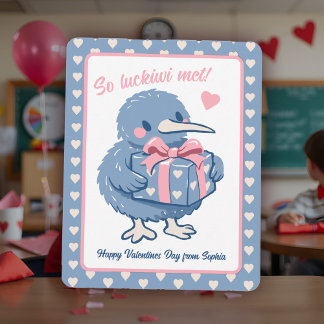 Cute Kiwi Bird Valentine Lucky We Met Classroom Card