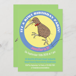 Cute kiwi jumping cartoon invitation