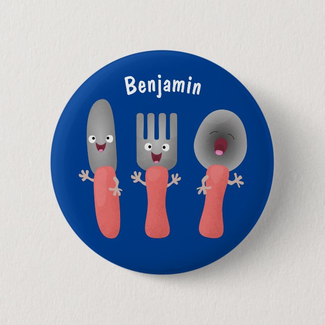 Cute knife fork and spoon cutlery cartoon 6 cm round badge (Front)