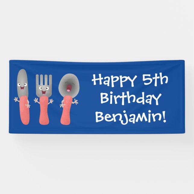 Cute knife fork and spoon cutlery cartoon banner (Horizontal)