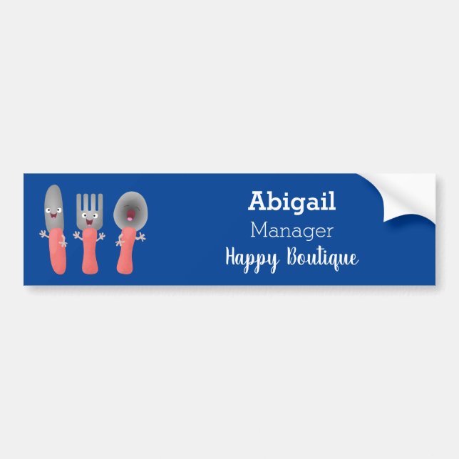 Cute knife fork and spoon cutlery cartoon  bumper sticker (Front)