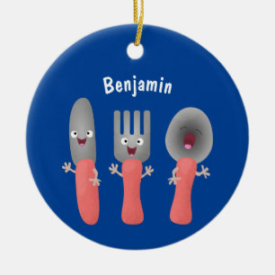 Cute knife fork and spoon cutlery cartoon ceramic tree decoration