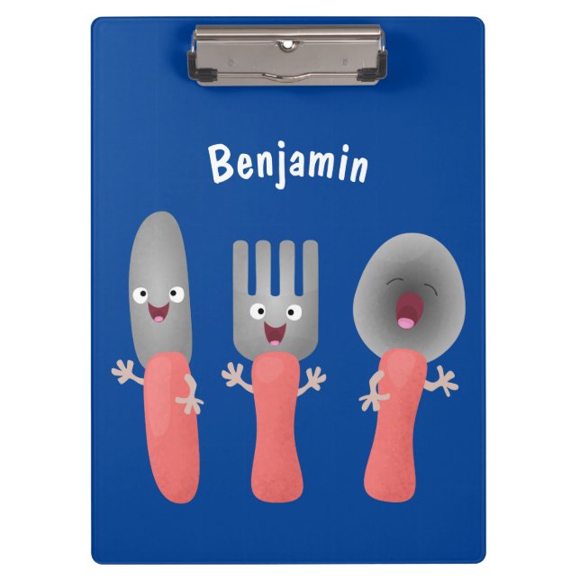 Cute knife fork and spoon cutlery cartoon clipboard (Front)