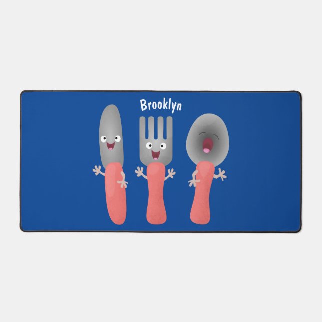Cute knife fork and spoon cutlery cartoon desk mat (Front)