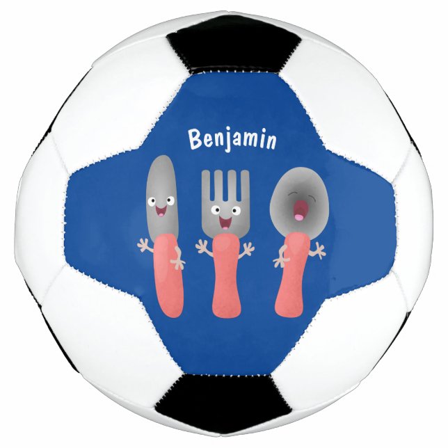 Cute knife fork and spoon cutlery cartoon football (Front)