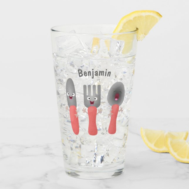 Cute knife fork and spoon cutlery cartoon glass (Back Ice)