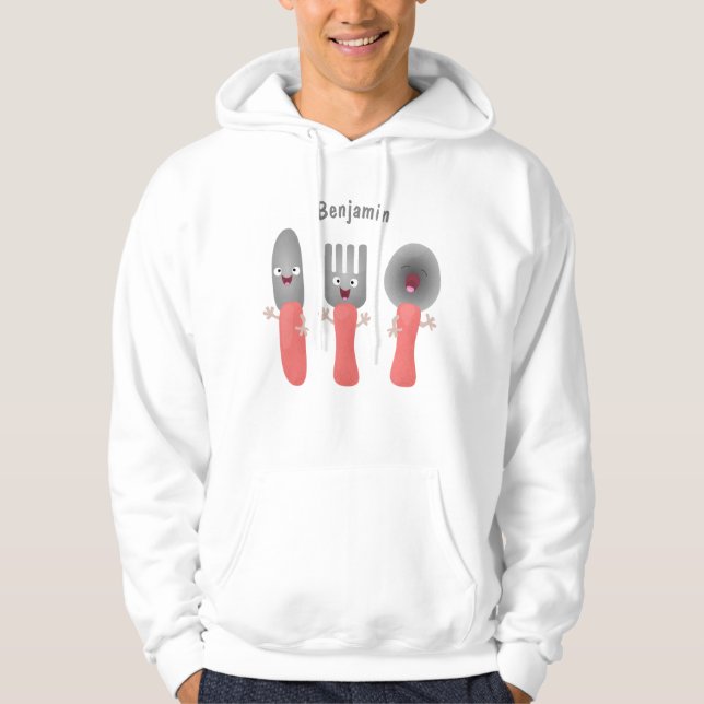Cute knife fork and spoon cutlery cartoon hoodie (Front)