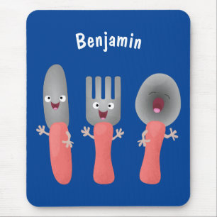 Cute knife fork and spoon cutlery cartoon mouse mat