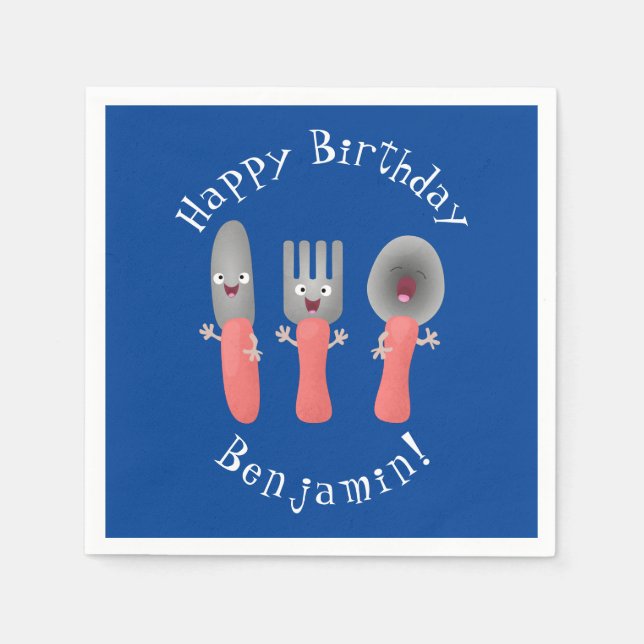 Cute knife fork and spoon cutlery cartoon napkin (Front)