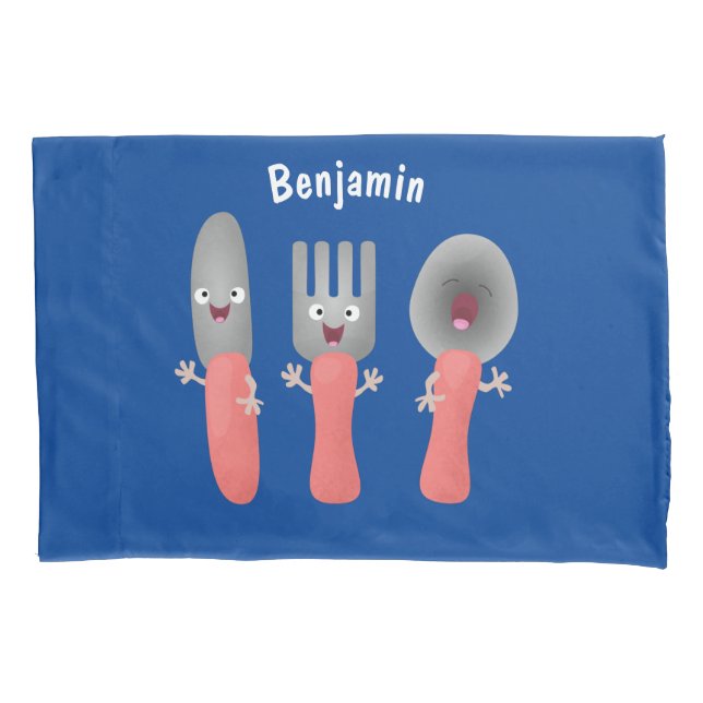 Cute knife fork and spoon cutlery cartoon pillowcase (Front)