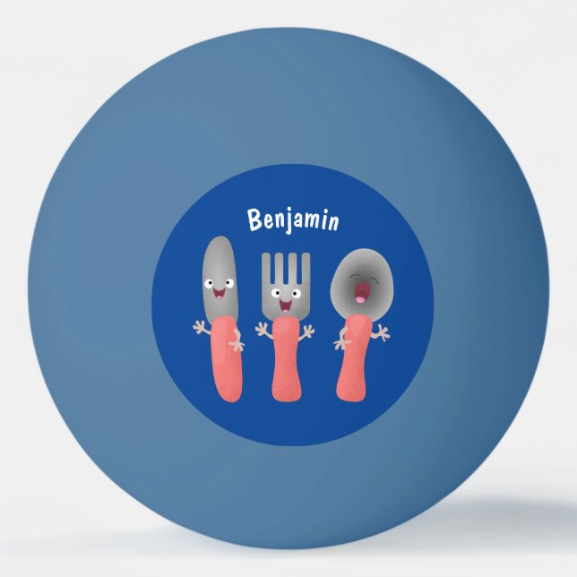 Cute knife fork and spoon cutlery cartoon ping pong ball (Front)