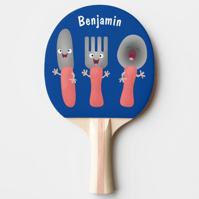 Cute knife fork and spoon cutlery cartoon  ping pong paddle (Front)