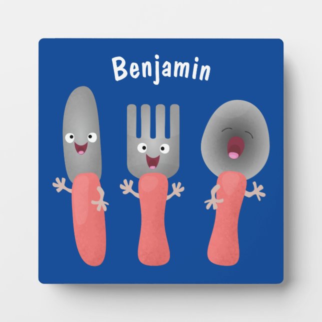 Cute knife fork and spoon cutlery cartoon plaque (Front)