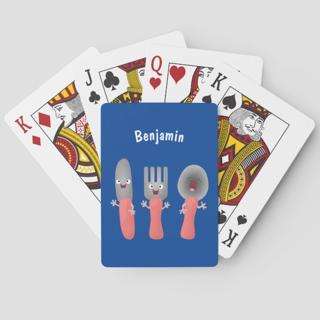 Cute knife fork and spoon cutlery cartoon playing cards (Back)