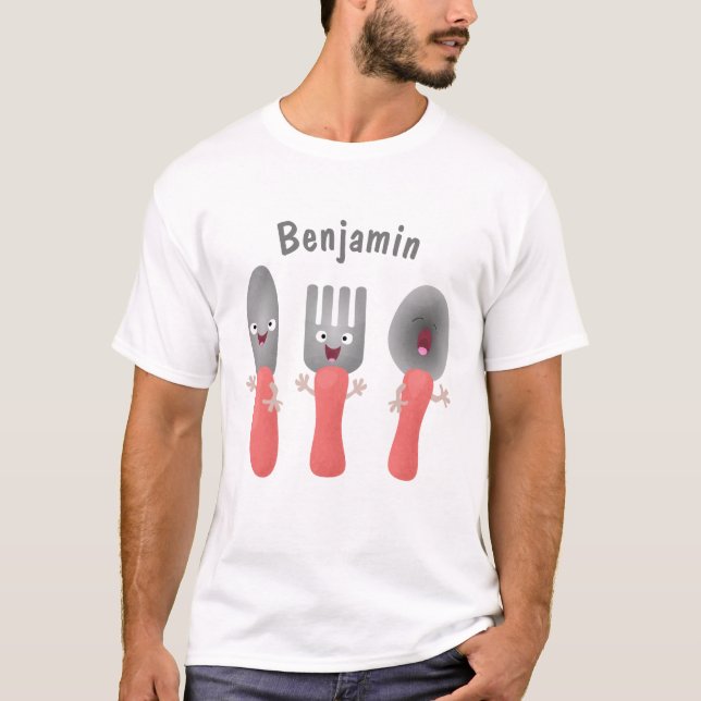 Cute knife fork and spoon cutlery cartoon T-Shirt (Front)