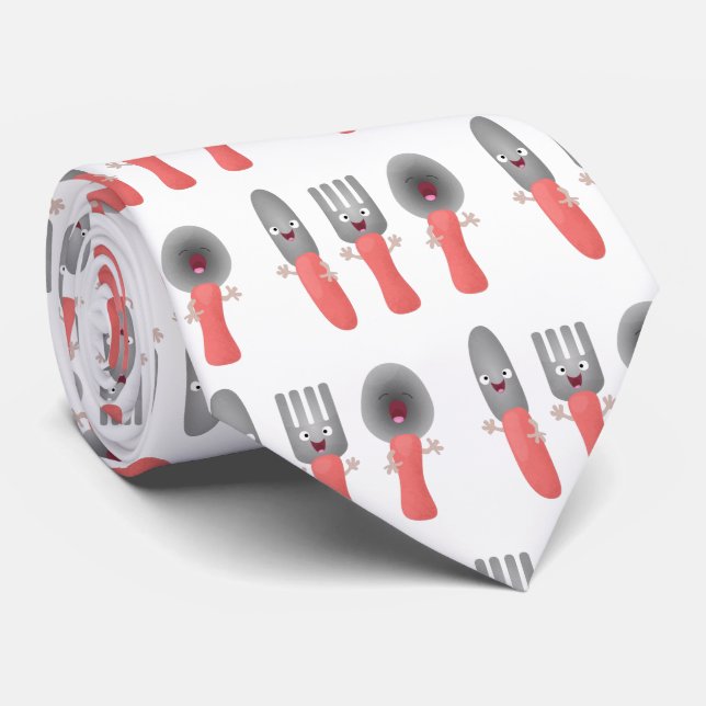 Cute knife fork and spoon cutlery cartoon tie (Rolled)