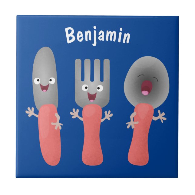 Cute knife fork and spoon cutlery cartoon tile (Front)