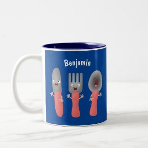 Cute knife fork and spoon cutlery cartoon Two-Tone coffee mug