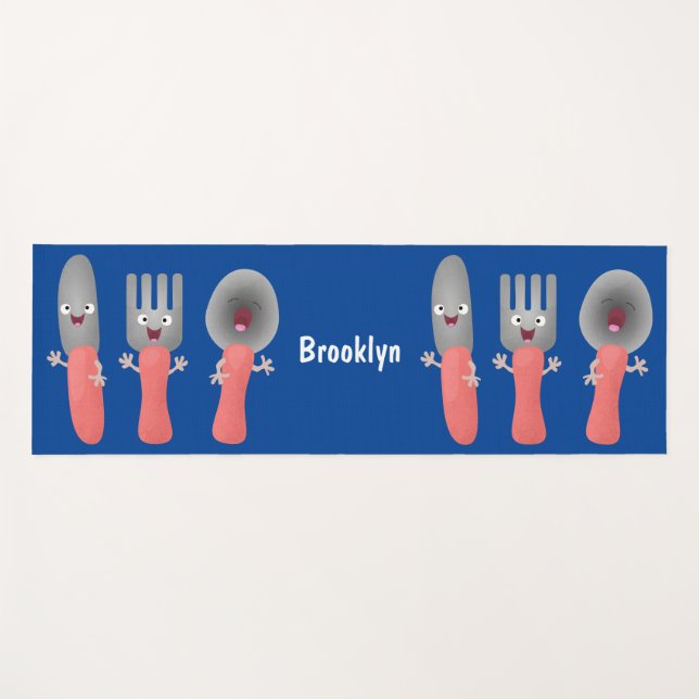 Cute knife fork and spoon cutlery cartoon yoga mat (Front (Horizontal))