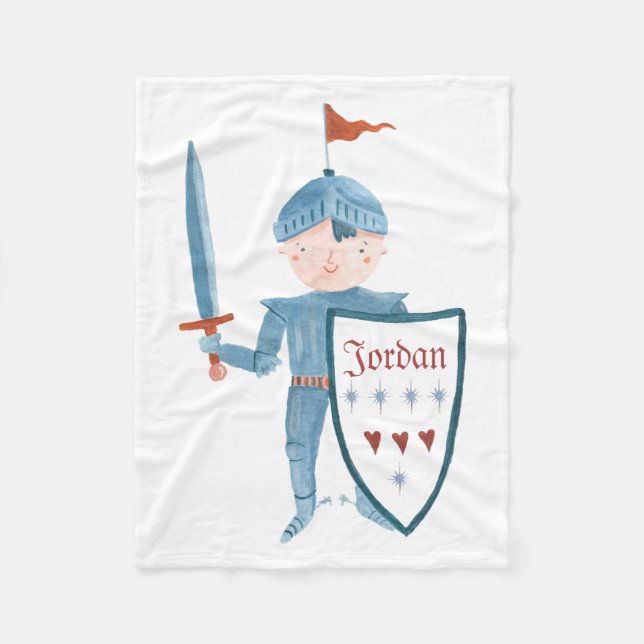 Cute knight personalised fleece blanket (Front)