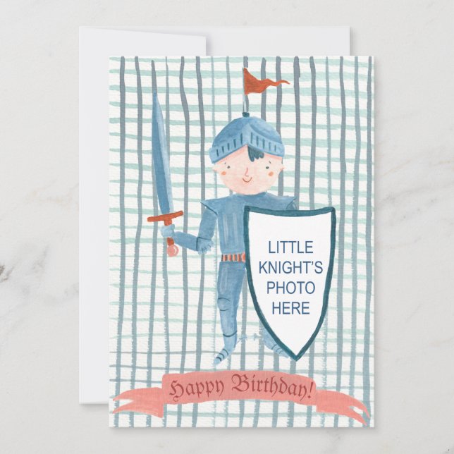 Cute knight personalised Photo Birthday Holiday Card (Front)