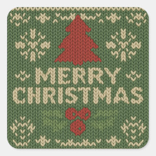 cute knit merry christmas square sticker