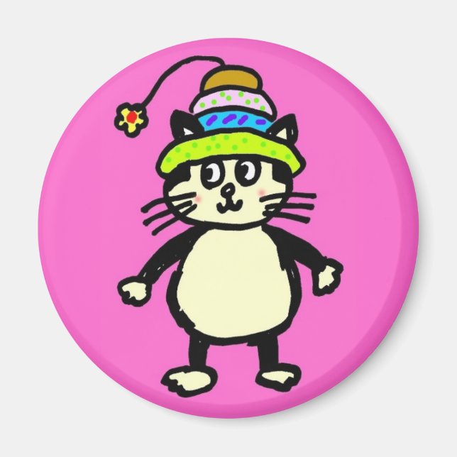 Cute "Knit-Rit" cat magnet - pink (Front)