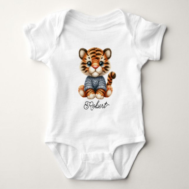 Cute Knitted Baby Tiger Bodysuit (Front)