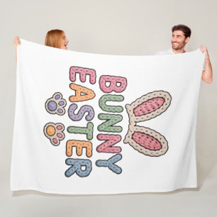 Cute Knitted Bunny Easter Puff Texture Pastel Typo Fleece Blanket