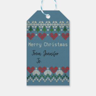 Cute Knitted Christmas Symbols Vintage Blue X-Mas Gift Tags