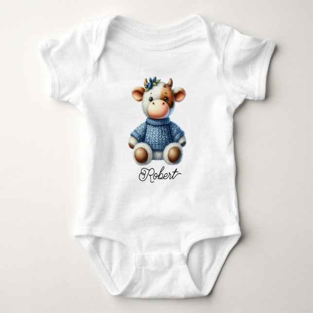 Cute Knitted Cow Baby Bodysuit (Front)