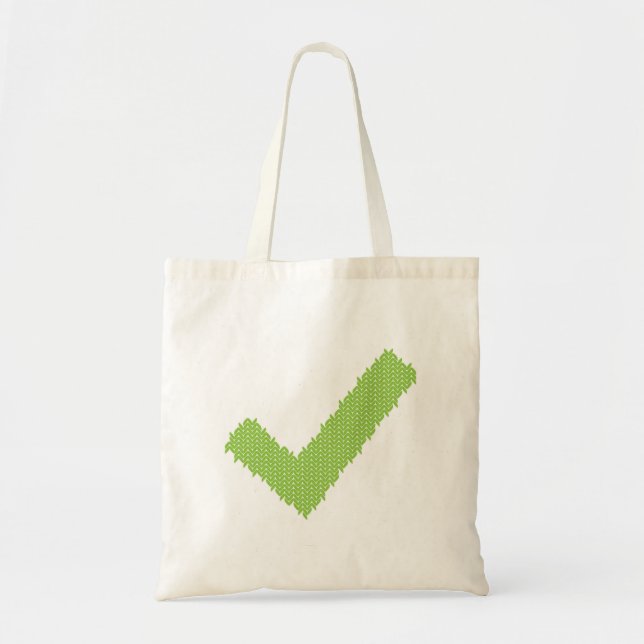 Cute Knitted Green Check Mark Tote Bag (Front)