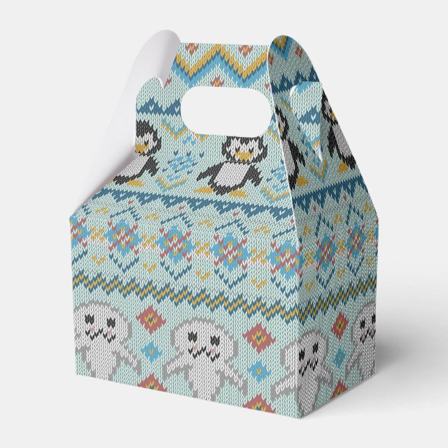 Cute Knitted Penguin and Seal Pattern Favour Box (Back Side)