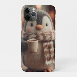 Cute Knitted Penguin Doll in Scarf Holding Mug iPhone 11 Pro Case