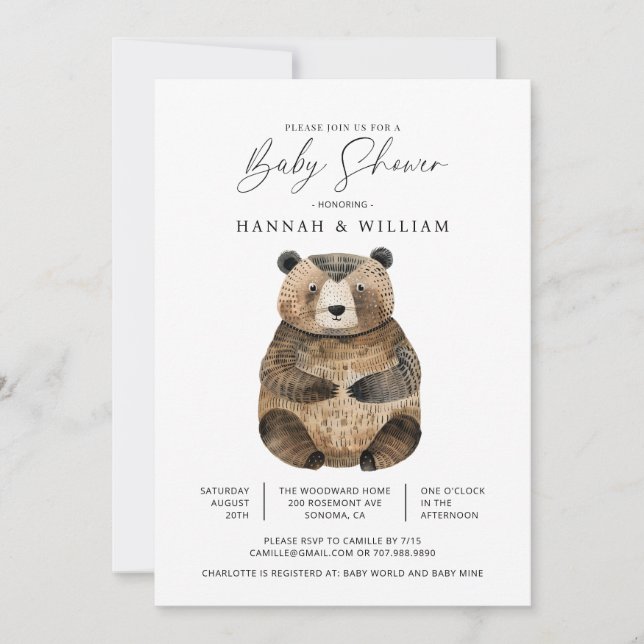 Cute Knitted Woodland Bear Baby Shower Invitation (Front)