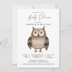 Cute Knitted Woodland Owl Baby Shower Invitation