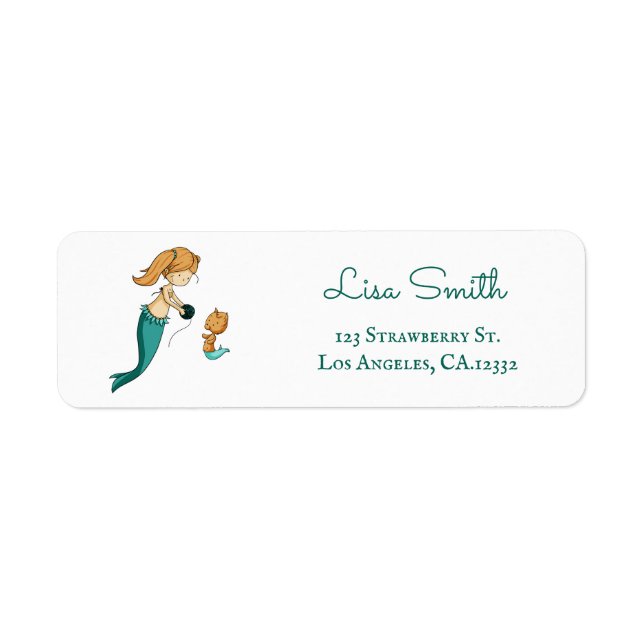 Cute Knitter Mermaid Cat Return Address (Front)