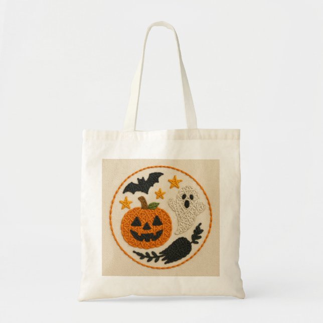 Cute Knitting Pumpkin Halloween Tote Bag (Front)