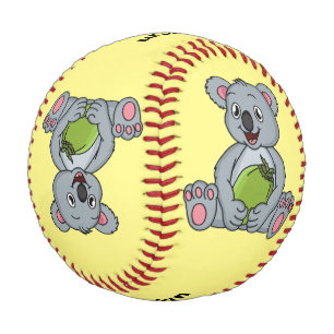 Cute koala and coconut cartoon illustration baseball