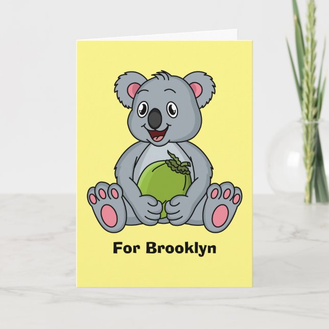 Cute koala and coconut cartoon illustration card (Front)