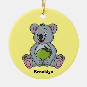 Cute koala and coconut cartoon illustration ceramic tree decoration