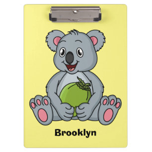 Cute koala and coconut cartoon illustration  clipboard