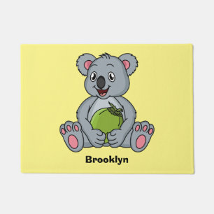 Cute koala and coconut cartoon illustration doormat