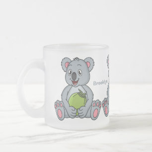 Cute koala and coconut cartoon illustration frosted glass coffee mug
