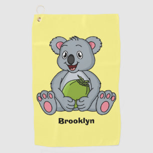 Cute koala and coconut cartoon illustration golf towel