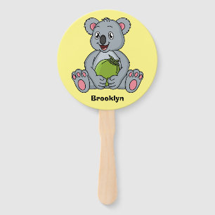 Cute koala and coconut cartoon illustration hand fan