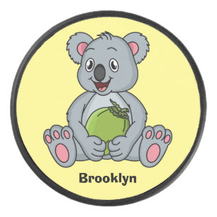 Cute koala and coconut cartoon illustration hockey puck