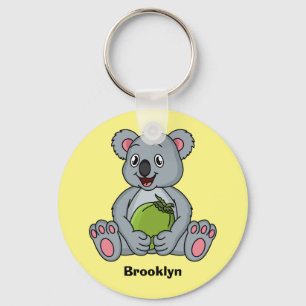 Cute koala and coconut cartoon illustration key ring